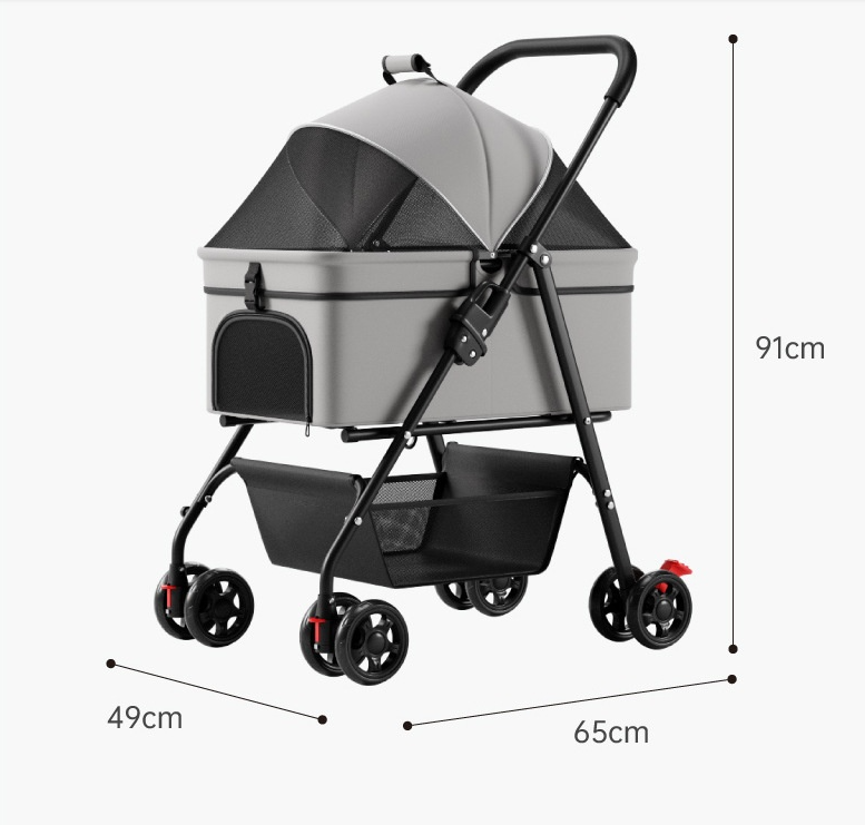 Pet Stroller Lightweight Foldable Detachable Dog Cat Travel Stroller One-Button Folding Carry Basket