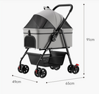 Pet Stroller Lightweight Foldable Detachable Dog Cat Travel Stroller One-Button Folding Carry Basket