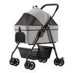 Pet Stroller Lightweight Foldable Detachable Dog Cat Travel Stroller One-Button Folding Carry Basket