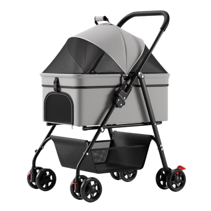 Pet Stroller Lightweight Foldable Detachable Dog Cat Travel Stroller One-Button Folding Carry Basket