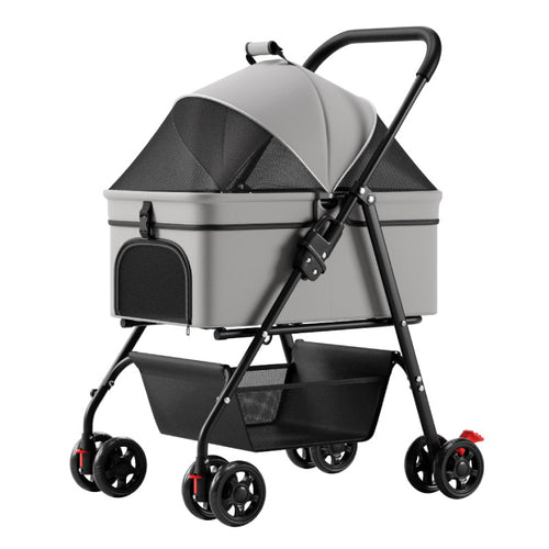 Pet Stroller Lightweight Foldable Detachable Dog Cat Travel Stroller One-Button Folding Carry Basket
