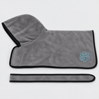 Vetsuno DryFast pet bathrobe towel laid flat with hood and adjustable waist strap