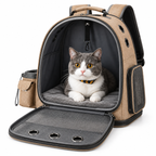 Vetsuno Explorer pet backpack open with cat on removable cushion