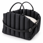 Vetsuno NestRide black padded pet carrier bed on white background