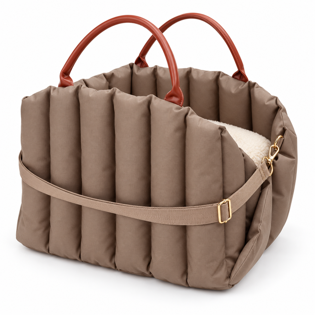 Vetsuno NestRide brown padded pet carrier bed on white background