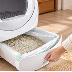 Vetsuno SmartClean Elite waste bin being emptied with liner bag