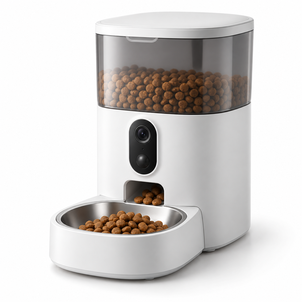 Vetsuno SmartFeeder Vision automatic pet feeder with HD camera on a clean white background