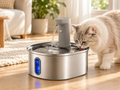 Vetsuno SmartFlow 3.2L stainless steel pet water fountain with cat drinking