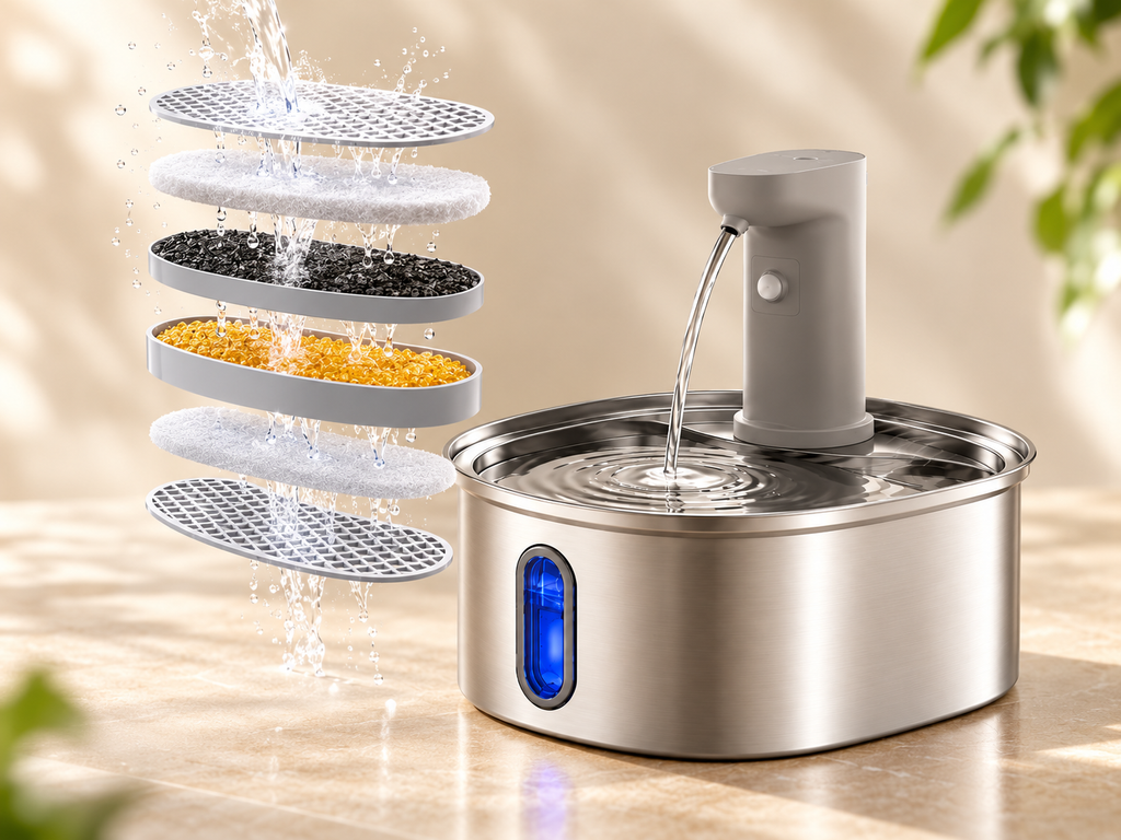 Vetsuno SmartFlow 3.2L pet fountain with six-stage filtration system