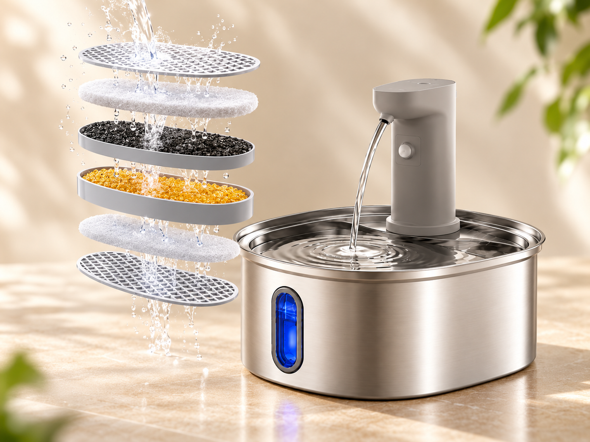 Vetsuno SmartFlow 3.2L pet fountain with six-stage filtration system
