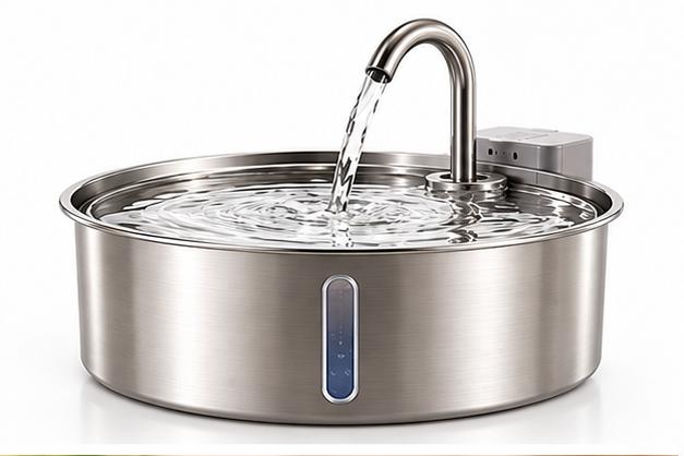 Vetsuno SmartFlow 7L stainless steel pet water fountain on a clean white background