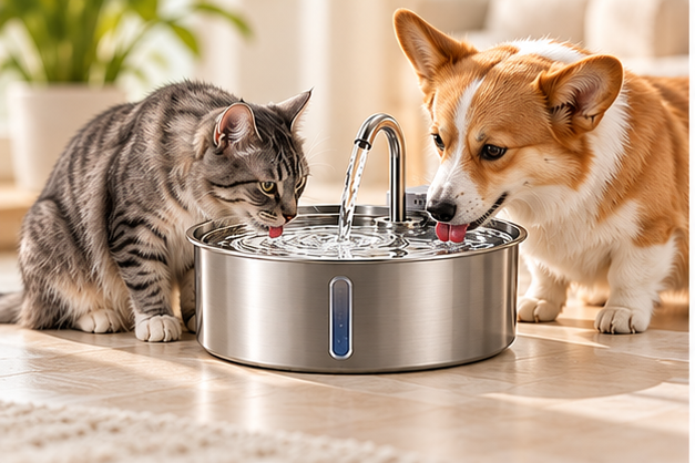 Vetsuno SmartFlow 7L fountain used by cat and dog at home